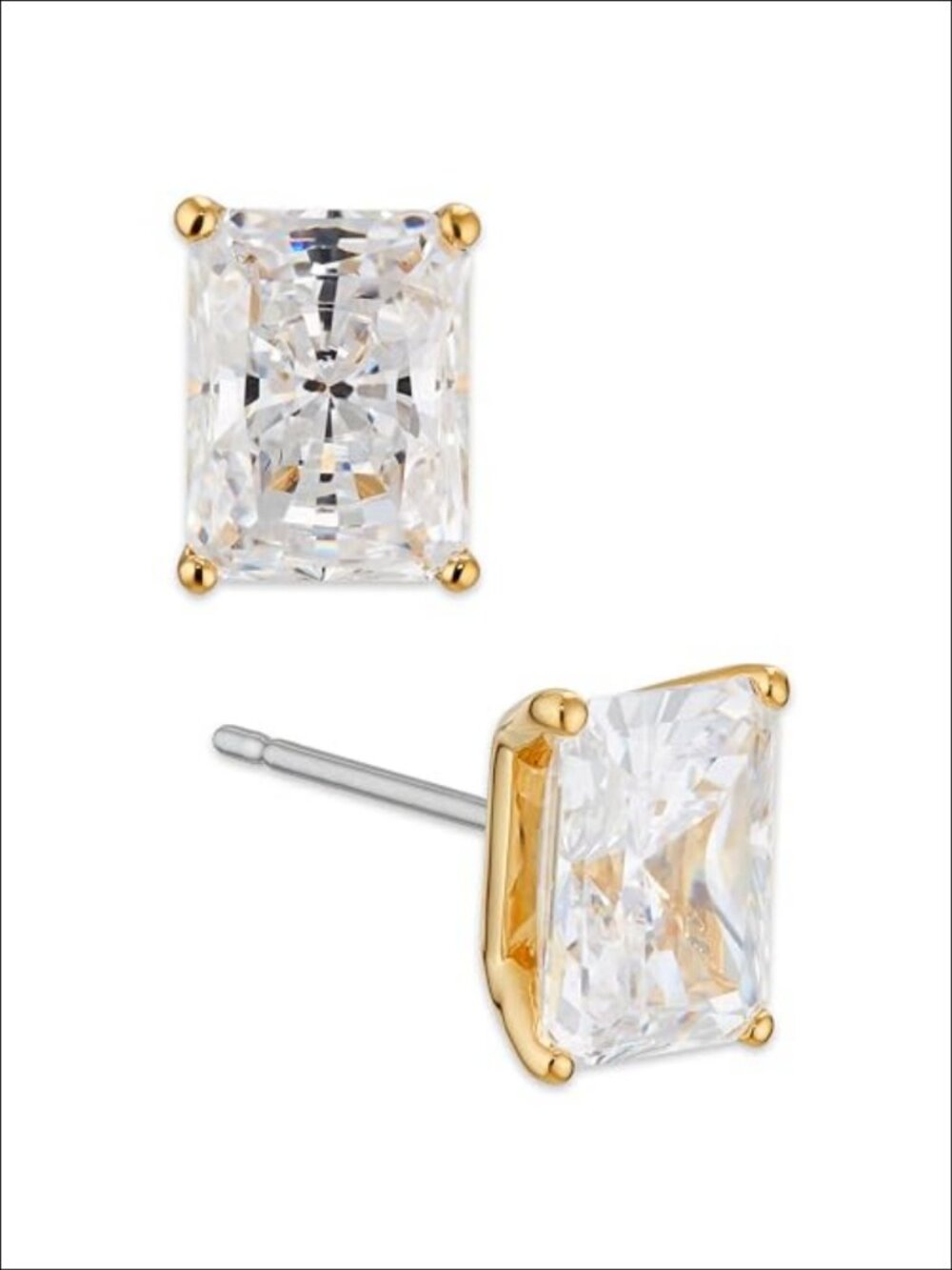Cubic Zirconia Stud Earrings 18k Gold Plated Sterling Silver Hypoallergenic